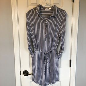 Blue & White Striped Shirt Dress